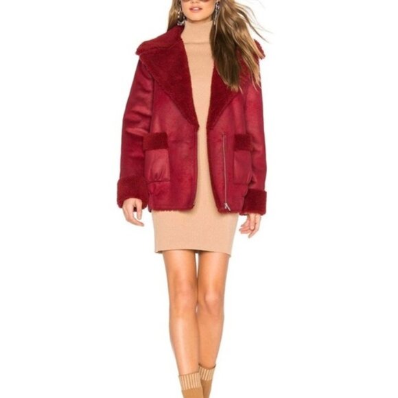 Isla Coat Red Oversized Shearling Teddy Jacket Bomber Aviator EUC - Picture 7 of 16